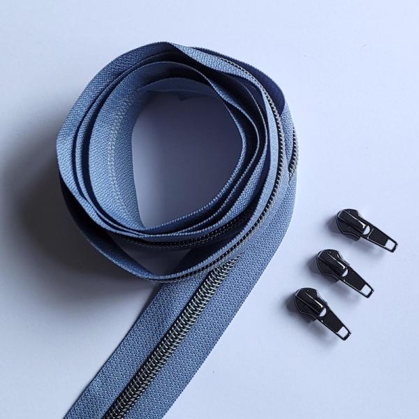 Reissverschluss & Zipper im Set (Gunmetal/Pastellblau)